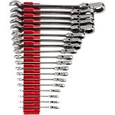 TEKTON Flex Head Ratcheting Combination Wrench Set, 19-Piece | WRC95303 | (6 - 24 mm), 12-Point, Satin Chrome Finish, Modular Organizer