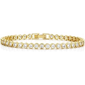 Turandoss Gold Tennis Bracelets for Women Bridesmaid Wedding Jewelry Gifts | 14K Gold Plated, Rectangle Round Heart Cut Stone