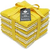 Mellow Buff 100% Cotton Terry Dish Cloth & Dish Towel, 8 Pack, Super Soft and Absorbent Kitchen Towels, Perfect for Kitchen Cleaning and Dish Washing (Yellow (Solid and Checks) 8 Pack)