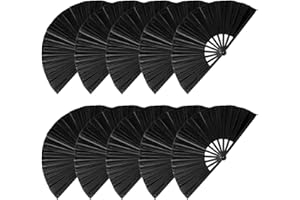 KEYIDE 10 Pcs Loud Clap Fans for Line Dancing Bulk, Boots on The Ground Dance Fans Bulk, Chinese Kung Fu Tai Chi Large Hand Fans for Women Foldable for Festival Dance Party Popping Clacking (Black)