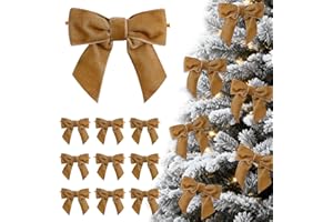 EMPOF 24 Pcs Khaki Brown Small Velvet Bows Ornaments for Christmas Tree, Vintage Cute Velvet Bows Home Decor for Tree Mantle Wreath Gift Wrapping Crafts, 0.98’’ W/3.14 * 3.14 inch
