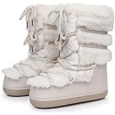 ZHENAIYISHENG Furry Faux Fur Boots for Women - Fuzzy Winter Snow Boots - Fluffy Black White Pink Fur Boots - Lace-up Mid-Calf Water-Resistant Platform Boots