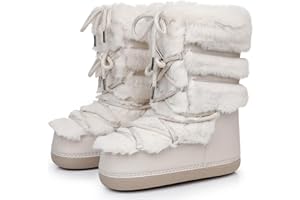 ZHENAIYISHENG Furry Faux Fur Boots for Women - Fuzzy Boots for Women Winter Snow Boots - Fluffy Black White Pink Fur Boots- Lace-up Mid-Calf Water-Resistant Platform Boots