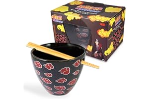 JUST FUNKY Naruto Shippuden Ramen Bowl with Chopsticks | 16 oz Ceramic Soup Mug | Featuring TheIconic Akatsuki Cloud Symbol | Anime Chopsticks | Kitchen Deco | Officially Licensed