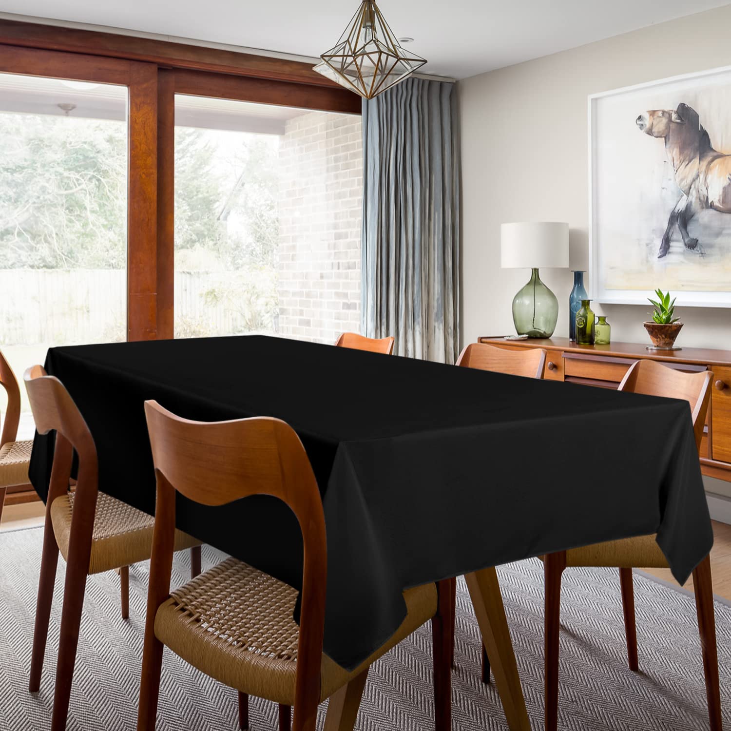 sancua 2 Pack Black Tablecloth 60 x 102 Inch, Rectangle 6 Feet Table Cloth - Stain and Wrinkle Resistant Washable Polyester Table Cover for Dining Tables, Buffet Parties and Camping