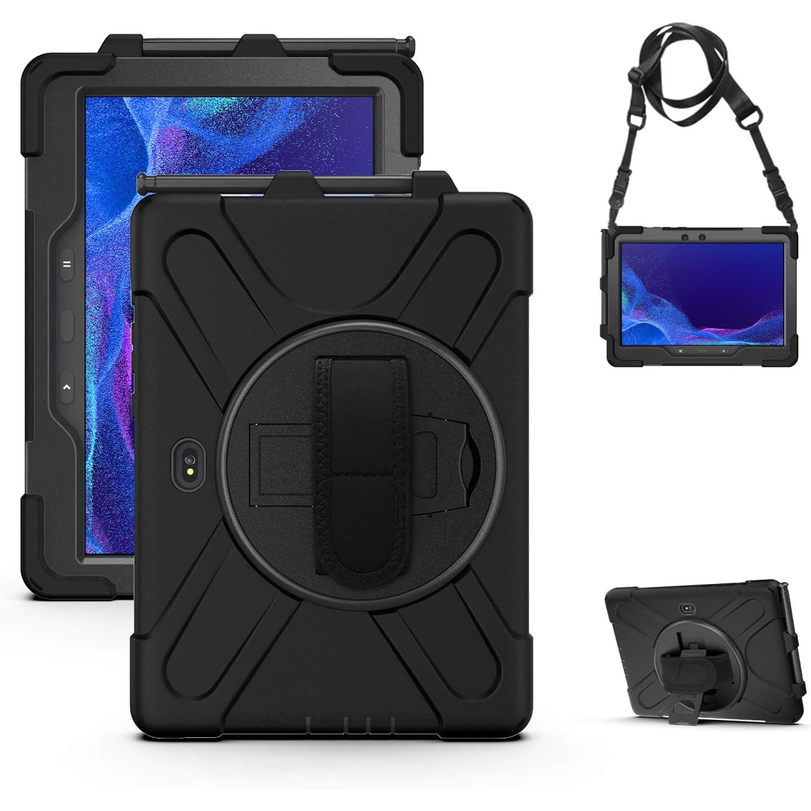 Gerutek for Samsung Galaxy Tab Active 4 Pro Case, Samsung Tab Active 5 Pro 10.1 inch SM-T540/X350 /X630 Rugged Cover, Heavy Duty Shockproof Protective Case with Kickstand&Hand/Shoulder Strap, Black — image 1