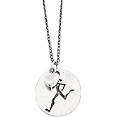 Runner Girl Love Necklace - Pewter Heart and Pewter Round Runner Girl Pendant on 18 inch Gunmetal Chain