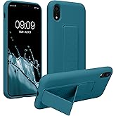 kwmobile Case Compatible with Apple iPhone XR - Case with Hand Strap and Stand Soft TPU Silicone Coating - Teal Matte
