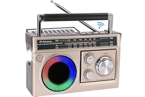 M-Amazup Radios Portable AM FM, Retro Portable Radio with Bluetooth Speaker and Flashlight, Strong Reception with Colorful Mood Lights, TF Card, Solar/Battery/AC Rechargeable for Gift,Elder,Home, Gold