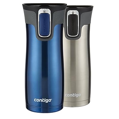 Contigo AUTOSEAL West Loop Vaccuum-Insulated Stainless Steel Travel Mug, 16 oz, Stainless Steel/Monaco Blue, 2-Pack