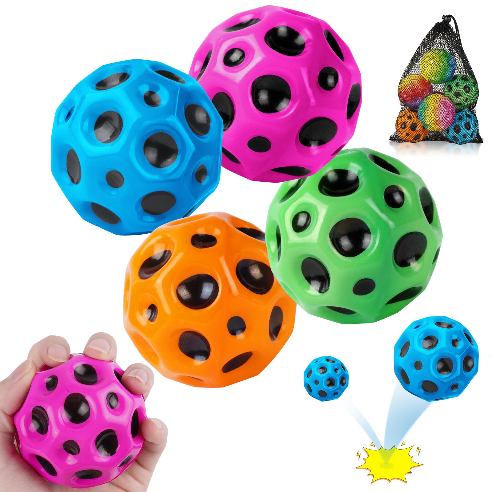 OSDUE Moon Ball, 6.5cm Extreme Space Ball, PU Bounce Balls, Ultra High Bouncing Sounds Meteor Space Balls with High Resilience