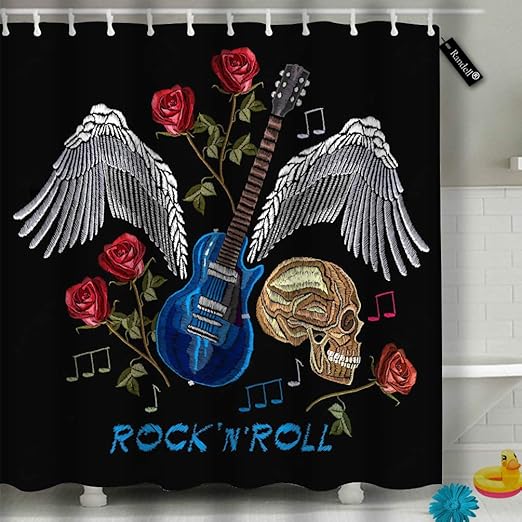 Amazon Com Txregxy Shower Curtain Bath Curtain Rock N Roll Rock Music Skull Guitar Wings Roses Classical Music Art Decorative Modern Bathroom Accessories 72 By 18689 Inches 66 W 72 L Home Kitchen