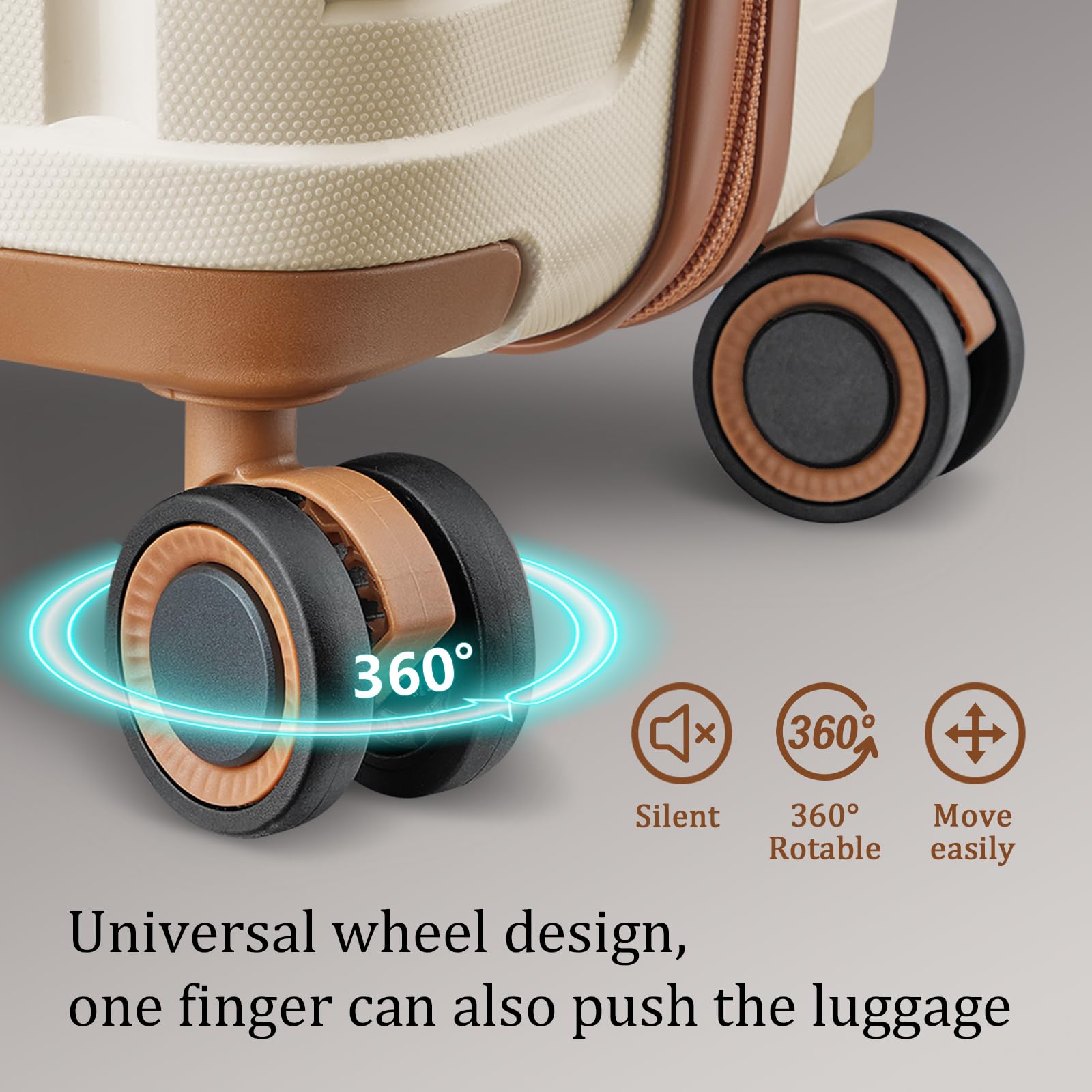 Joyway Luggage Sets 5 Piece PP Hardshell Carry on Suitcase, Travel Lightweight Carry-on with Double Spinner Wheels and TSA Lock, Beige Brown