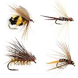 16 PCS/Box Fishing Flies Bee Flash Nymph Copper Bead Dry Files Floating Deer Hair Caddis Handmade Honey Bee Top Water for Pan