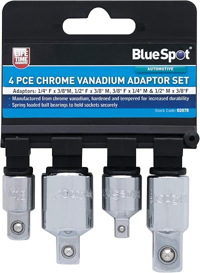 Blue Spot Tools 02078 Adaptor Set Chrome Vanadium 4 Piece Socket Retainer