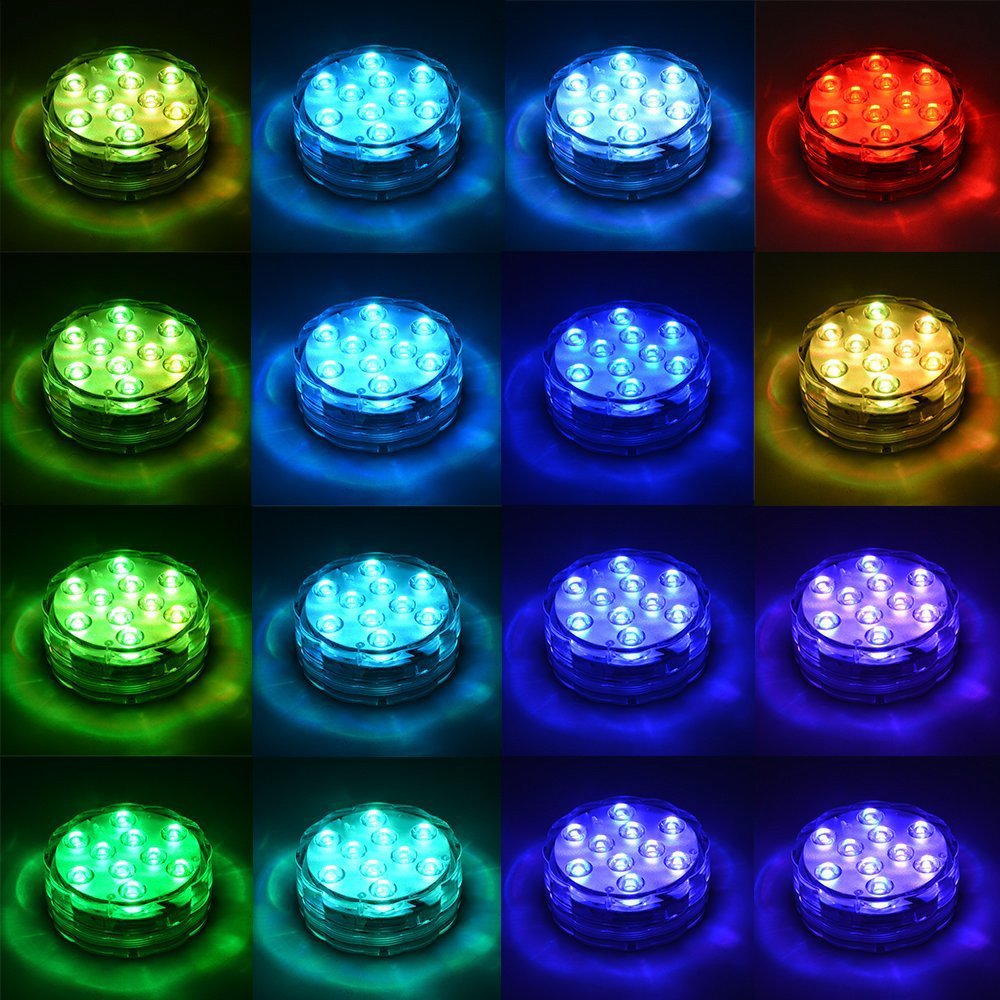 FURADO 10 RGB Multi Changement de couleur étanche LED pour vase, aquarium, bassin, Halloween, Noël, plastique