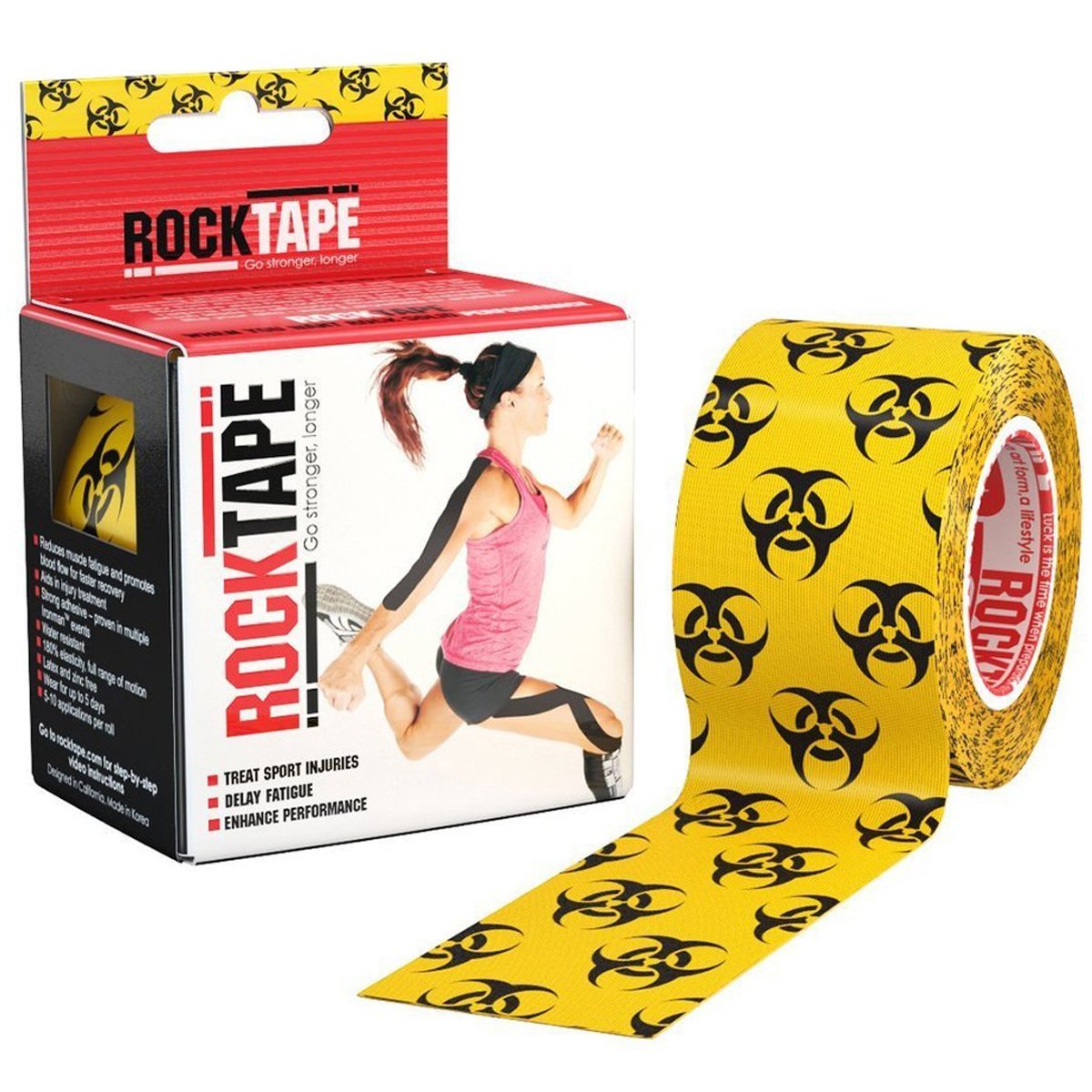 Rocktape Kinesiology Tape Athletes, Water Resistant, Reduce Pain & Injury Recovery, 5cm x 5m, Uncut, BioHazard