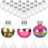 Layhit 24 Pcs Plastic Potion Bottles Round 3.4 Oz,Silver,Aluminum Lid | Ball Shape Clear Containers, Candy Jar DIY Sand Art C