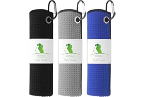 VIVIDLY 3 Pack Golf Towels (16" X 16"), Microfiber Waffle Pattern Golf Towel with Carabiner Clip, Suitable for Men's Golf Gifts (Black/Grey/Blue)