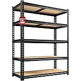 REIBII 2400LBS Storage Shelves 5 Tier Garage Shelving Heavy Duty Adjustable Garage Shelves, Utility Rack Shelf, Shelving Units for Storage Warehouse Pantry Closet, 35.5" W x 11.9" D x 72" H, Black