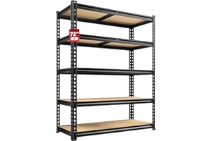 REIBII 2020LBS Storage Shelves 5 Tier Garage Shelving Heavy Duty Adjustable Garage Shelves, Utility Rack Shelf, Shelving Units for Storage Warehouse Pantry Closet, 35.5" W x 11.9" D x 72" H, Black