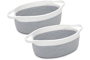 ArcaGuru Small Woven Basket with Handles, Empty Storage Baske for Gifts, Rope Room Shelf Storage Basket for Towels, Snacks, Dog Toy Basket, Pack of 2, Gray