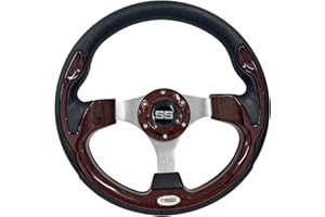 HUSKEY PARTS COMPANY Huskey 12.5 Inch Vintage Wood Grain Golf Cart Steering Wheel Compatible with Club Car/EZGO/Yamaha,Classic SS Center Logo,Aluminum Spokes and Textured Anti-Slip Grip(Adapter Required andSoldSeparately)