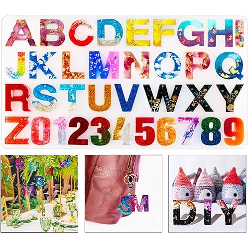 HEMOER Alphabet Number Resin Silicone Molds, Letter Number Epoxy Molds for Making Keychain, Pendant, Jewelry and House Number, DIY Craft Casting Mold Set Kit