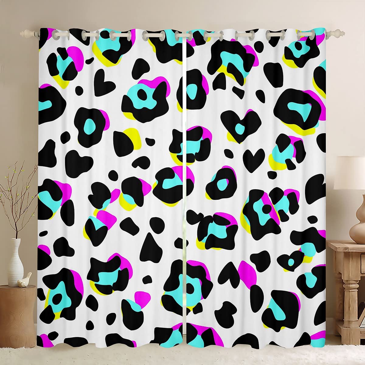 Leopard Blackout Curtain Colorful Animal Skin Print Window Treatments,Cheetah Print Window Drapes for Kids Boys Girls Room Decor Grommet Top 2 Panel Set Bedroom Curtains,46Wx54L inch