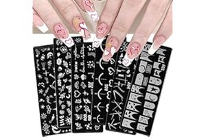 KKUUOO 6Pcs Valentine's Day Nail Stamping Plates Set,Heart Design Nail Art Stamp Templates,Love Words Stamp Templates Kit,Valentines Day French tip Flower Metal Nail Plates for DIY Printing Decor