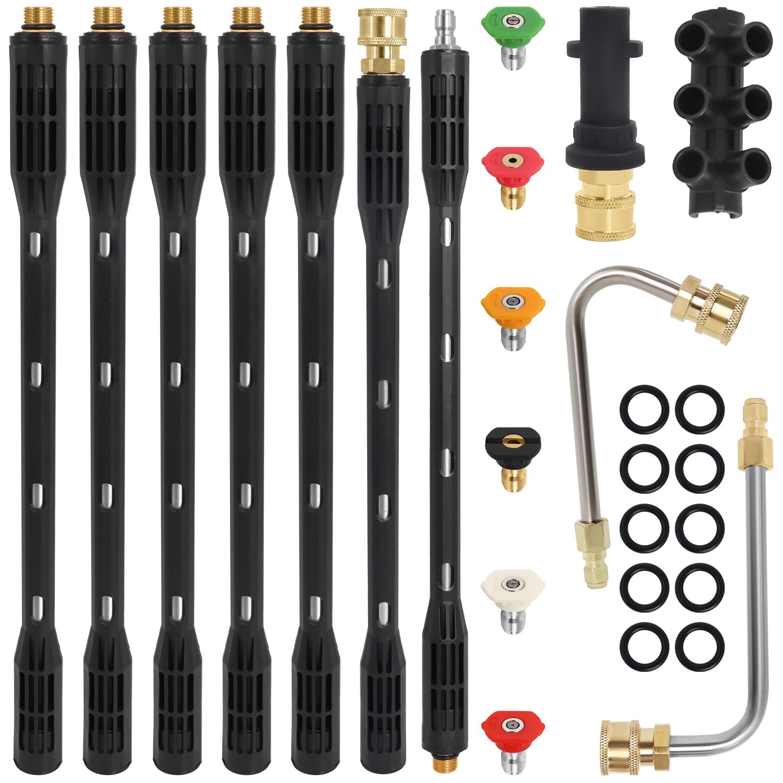 10 Pcs Pressure Washer Extension Wand with Adapter Compatible with Karcher K Series K2 K3 K4 K5 K6 K7, 4000PSI Gutter Cleaning Tools Extension Lance, 1/4 Inch Quick Connect, with 6 Nozzle Tips