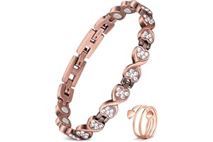 Jecanori Pure Copper Bracelets for Women, Effective Copper Magnetic Bracelets for Women, Healing Copper Jewelry Gifts with Sizing Tool (Love-Crystal&Ring)