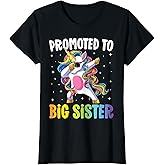 Promoted to Big Sister Girls Dabbing Unicorn Older Sister T-Shirt