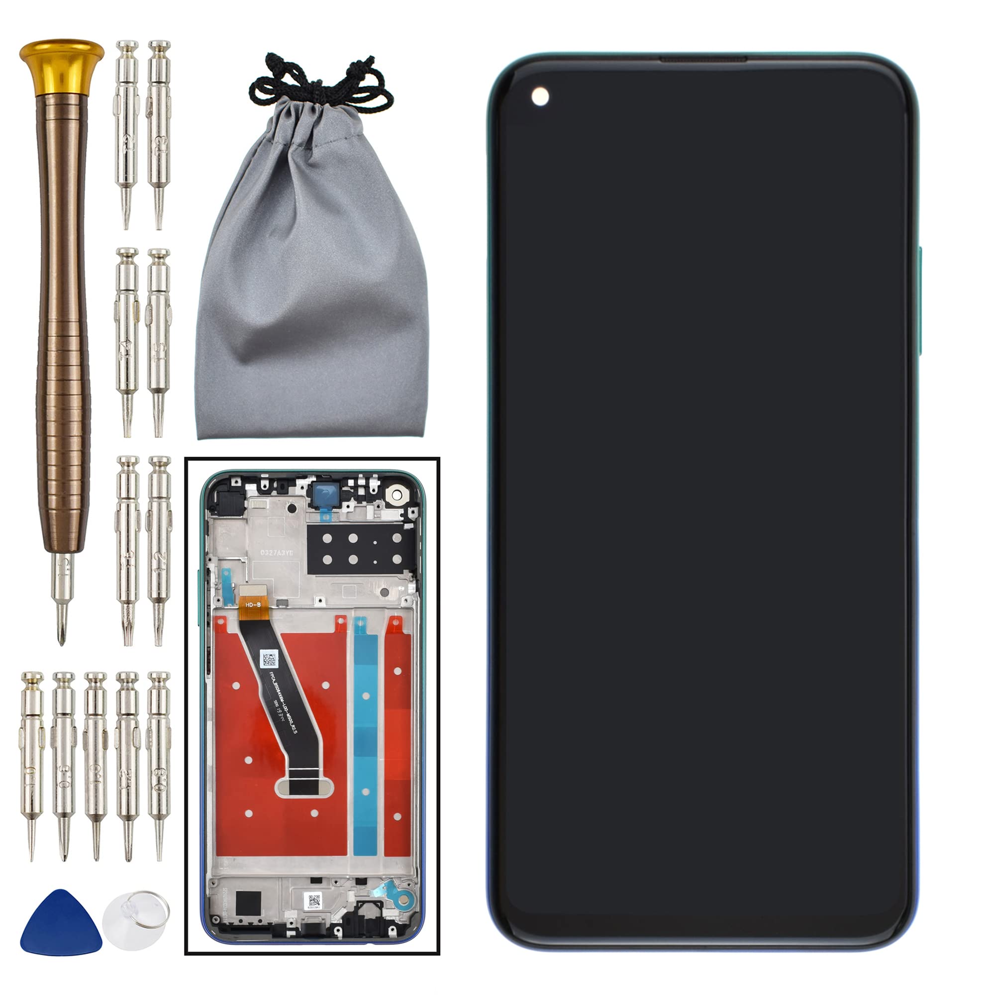 Double Sure Full LCD Display Touch Digitizer Screen+Screen Frame Replacement for Huawei P40 lite E Agate Green ART-L28 ART-L29 ART-L29N Play 3 ASK-AL00x