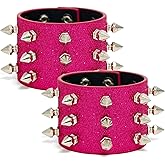 Wriidy 2PCS Studded Bracelet Punk Spiked Wristband Goth Wide Strap Leather Bracelets for Men Women