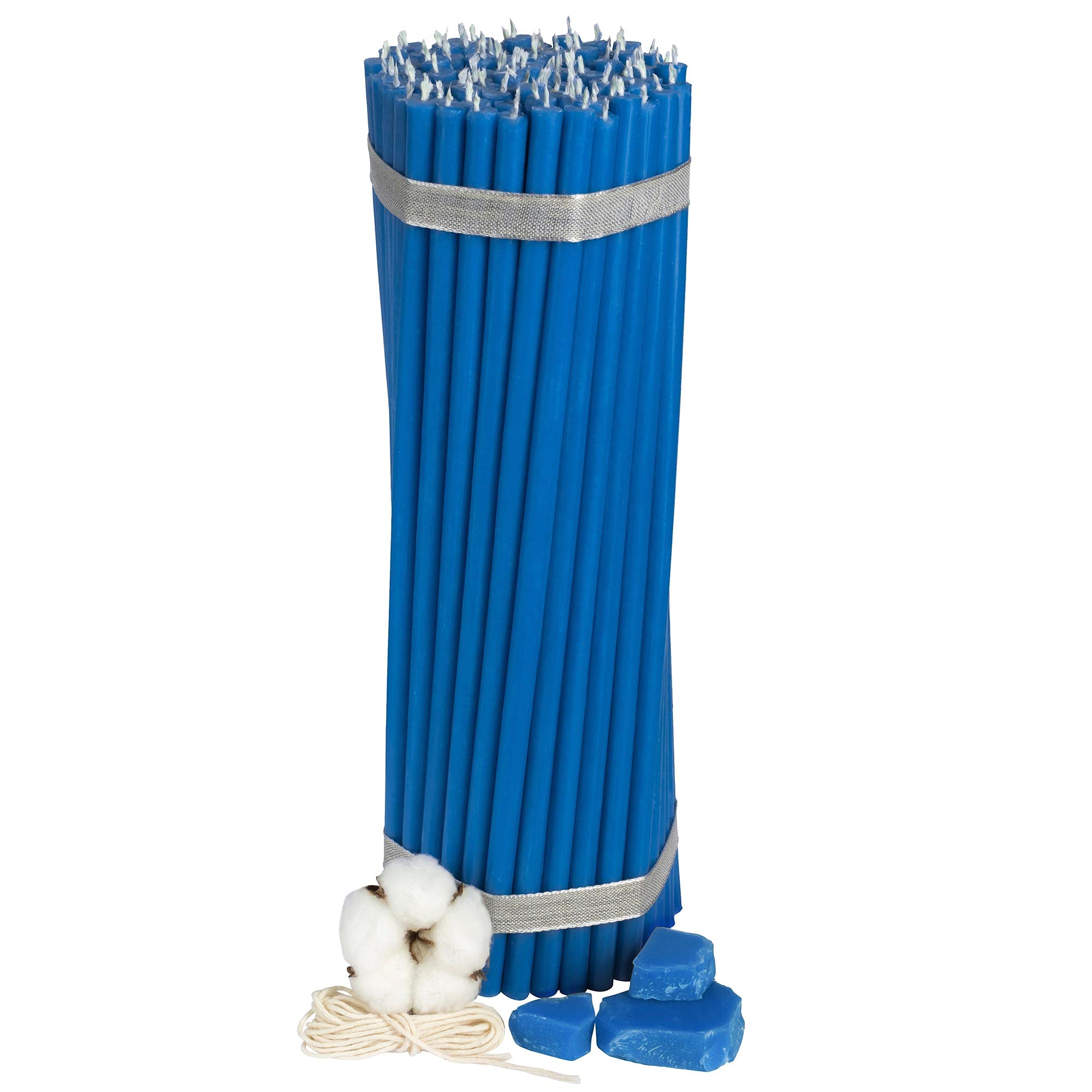 Diveevo Church Beeswax Candles No. 20 – Pack of 100 I Ritual Candles L 30.5 cm Diameter 9.6 mm I 180 min Burning Time in Blue I 2 kg Thin Candles