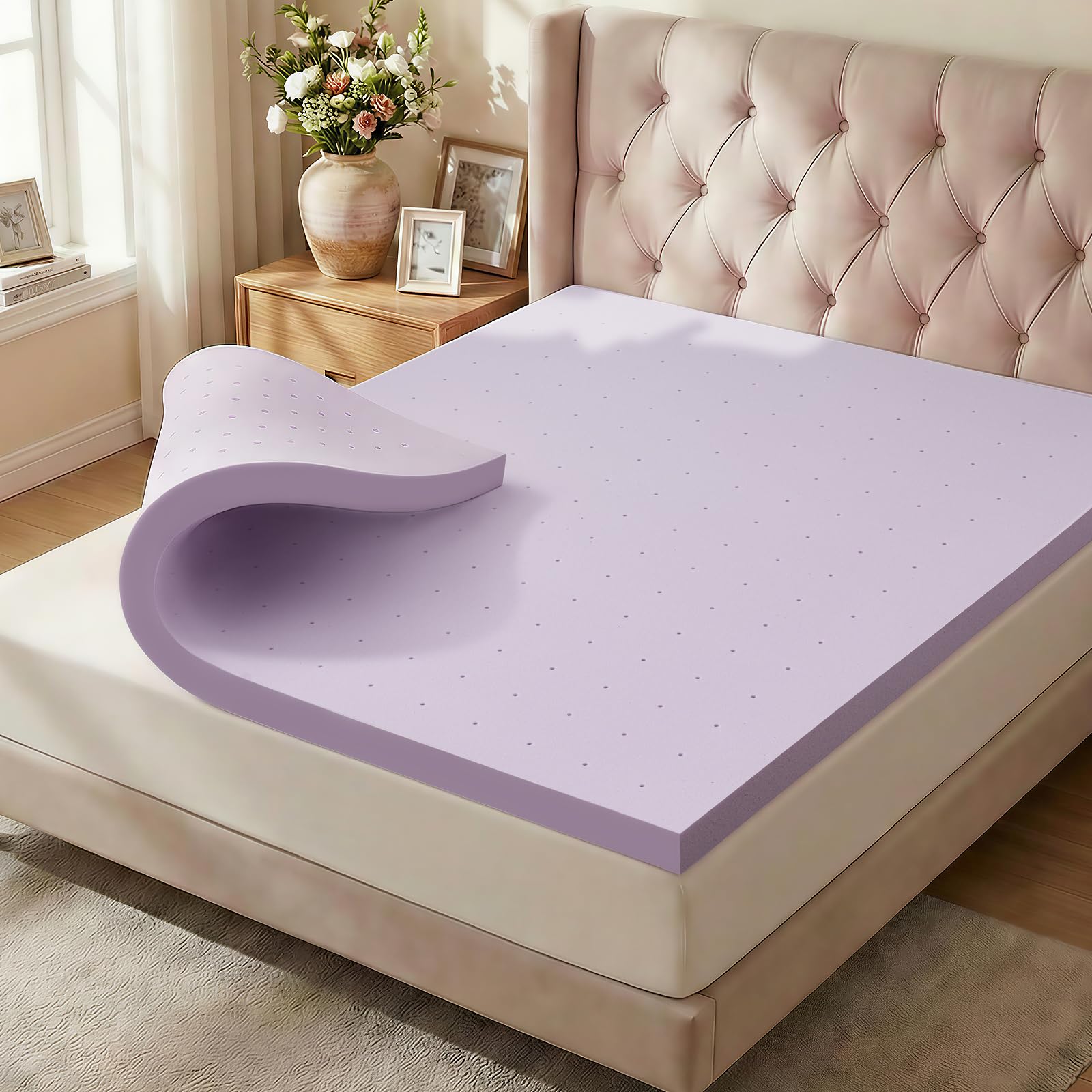 2 Inch Mattress Topper Twin, Gel Infused Memory Foam Mattress Topper for Pressure Relief, Breathable Bed Topper in a Box, CertiPUR-US Certified, Purple, 38"×75" Image