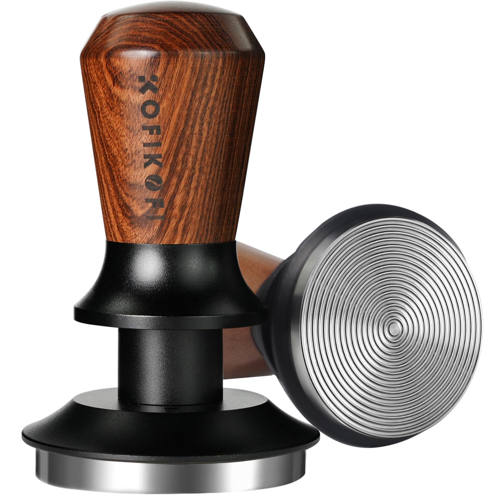 KOFIKOFI 53.3mm Espresso Coffee Tamper with Two 30lbs Spring Loaded, Barista Tools Hand Tamper with Stainless Steel Ripple Base and Rosewood Handle Fits for Breville/Sage Series 54mm Portafilter