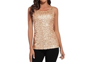 PrettyGuide Women Sparkly Sequin Tank Top Shimmer Glam Art Deco Rave Party Vest Tops