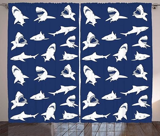 Amazon Com Ambesonne Shark Curtains Shark Pattern With Various