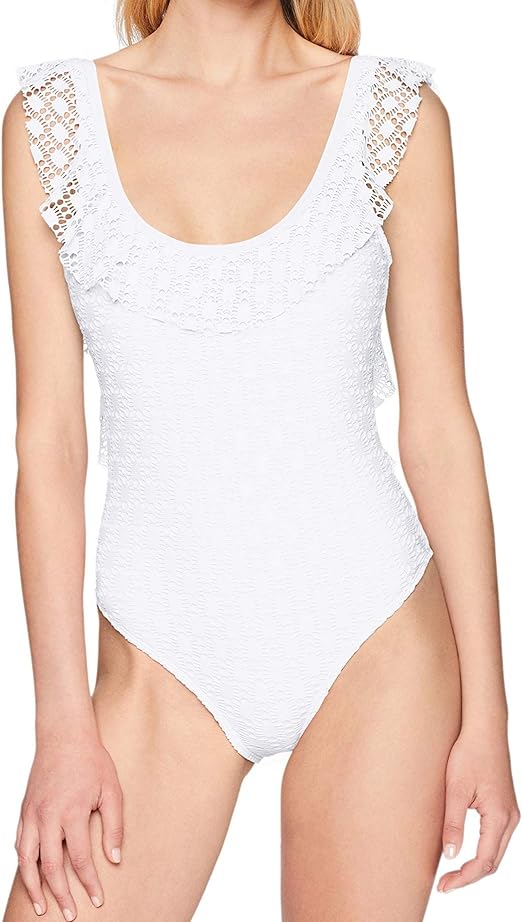 Kenneth Cole REACTION Women's Ruffle Sleeve Scoop Neck One Piece Swimsuit  at Amazon Women's Clothing store