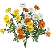 CISDUEO 3 Pcs Artificial Daisies Flowers for Decoration Fall Sunset Mums Flowers Fake Silk Daisy Flower Orange Yellow White Faux Mums for Outdoor Planters Indoor Vase Table Floral Arrangement Decor