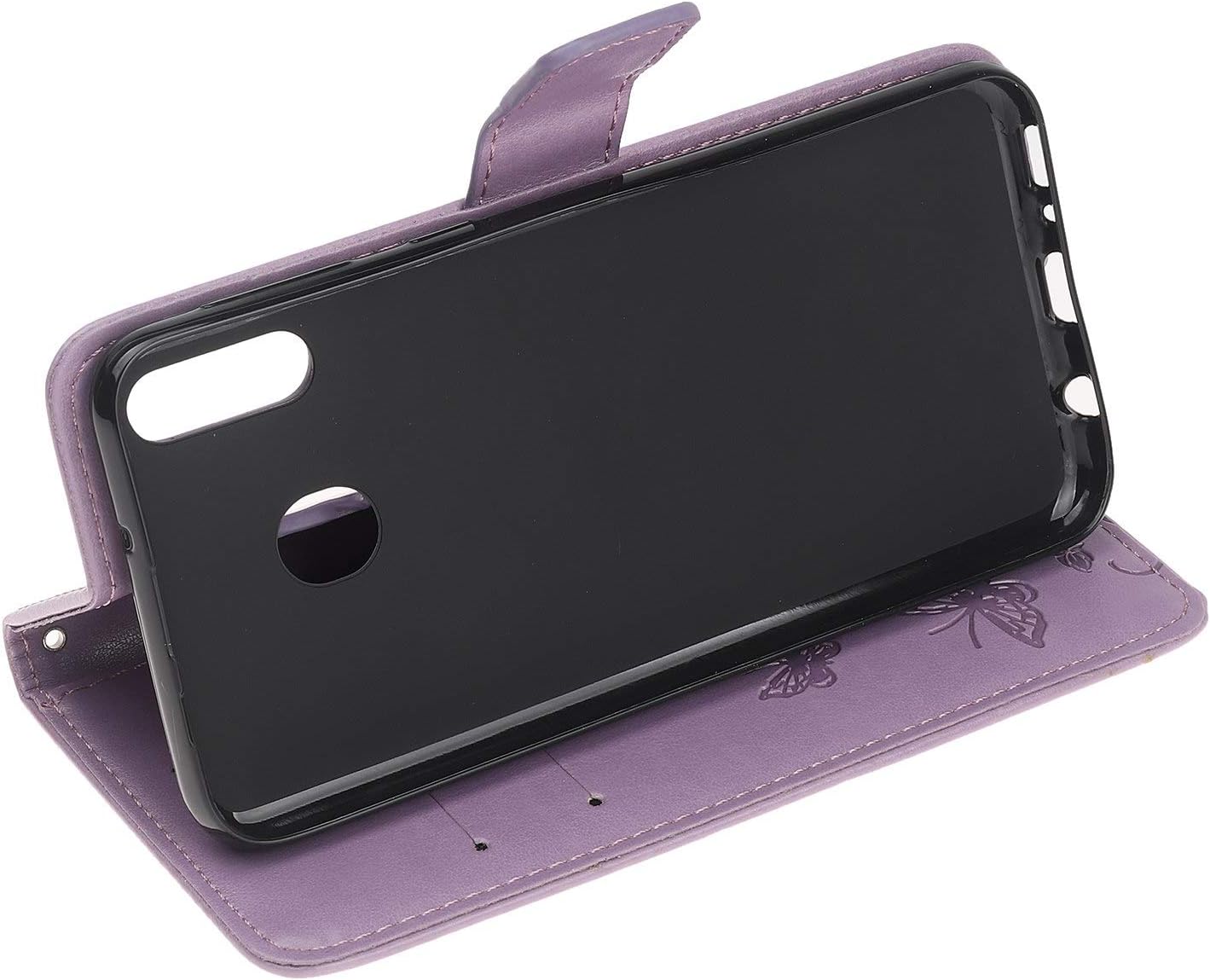 Reevermap Samsung Galaxy A20E Case Flip Cover PU Leather Wallet Lotus Butterfly Embossed Magnet Closure Card Slot Holder Stand Silicone Bumper Shockproof Case for Samsung Galaxy A20E Light Purple - Image 4