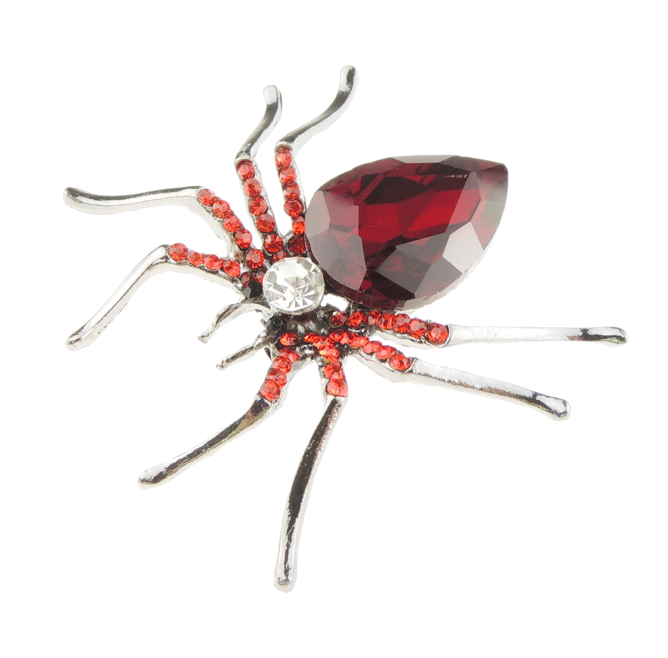 Ladies Large Crystal Diamante Gold Silver Grey Spider Brooch Boxed (Dark Red Clear Legs Grey Tone)