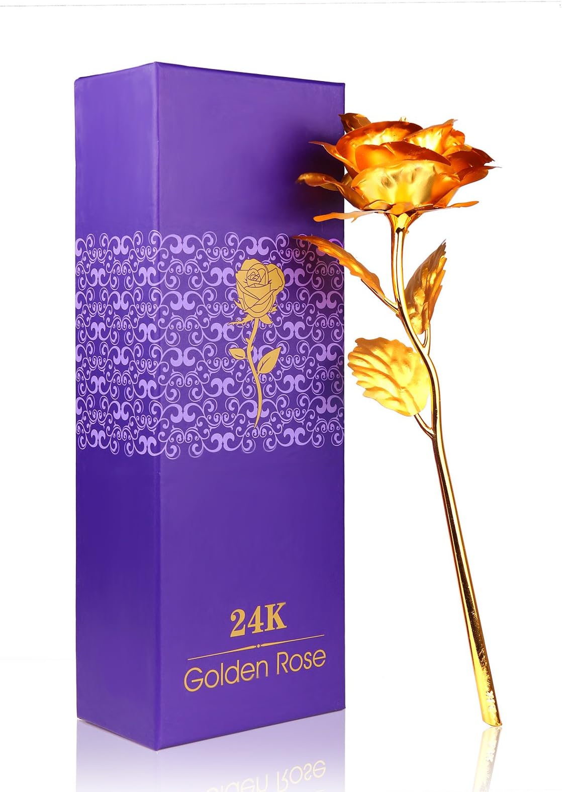 ALLOMN Rose 24K Gold Plated Rose Flower with Gift Box Best Gift for Valentine's day Mother's day Christmas Birthday Golden/Red/Purple/Blue (Golden)