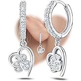 Sterling Silver Heart Print Earrings for Women - Hypoallergenic Cubic Zirconia Hoop Earrings Cute Pet Puppy Cat Dog Paw Print Loop Earring Dainty Jewelry Gifts for Her Teens Mom Wife Daughter