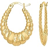 10kt Yellow Gold Womens Brushed Ribbed Oval Hoop Earrings