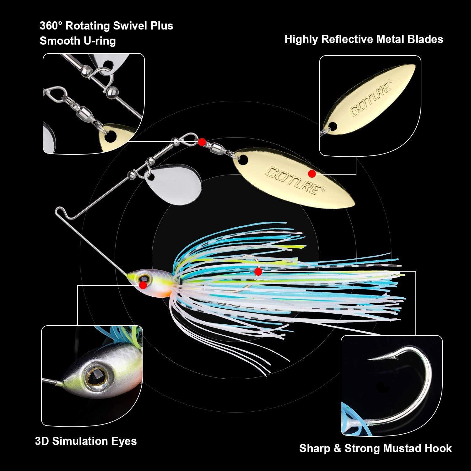 Goture Spinner Baits Chatterbait for Bass Micro Fishing Lures Kits Rooster Tail Buzz Bait Blade Buzzbait Weedless Spinnerbait Salmon Spinners Fishing Jigs for Freshwater 1/2 oz (1pcs Color3) : Sports & Outdoors