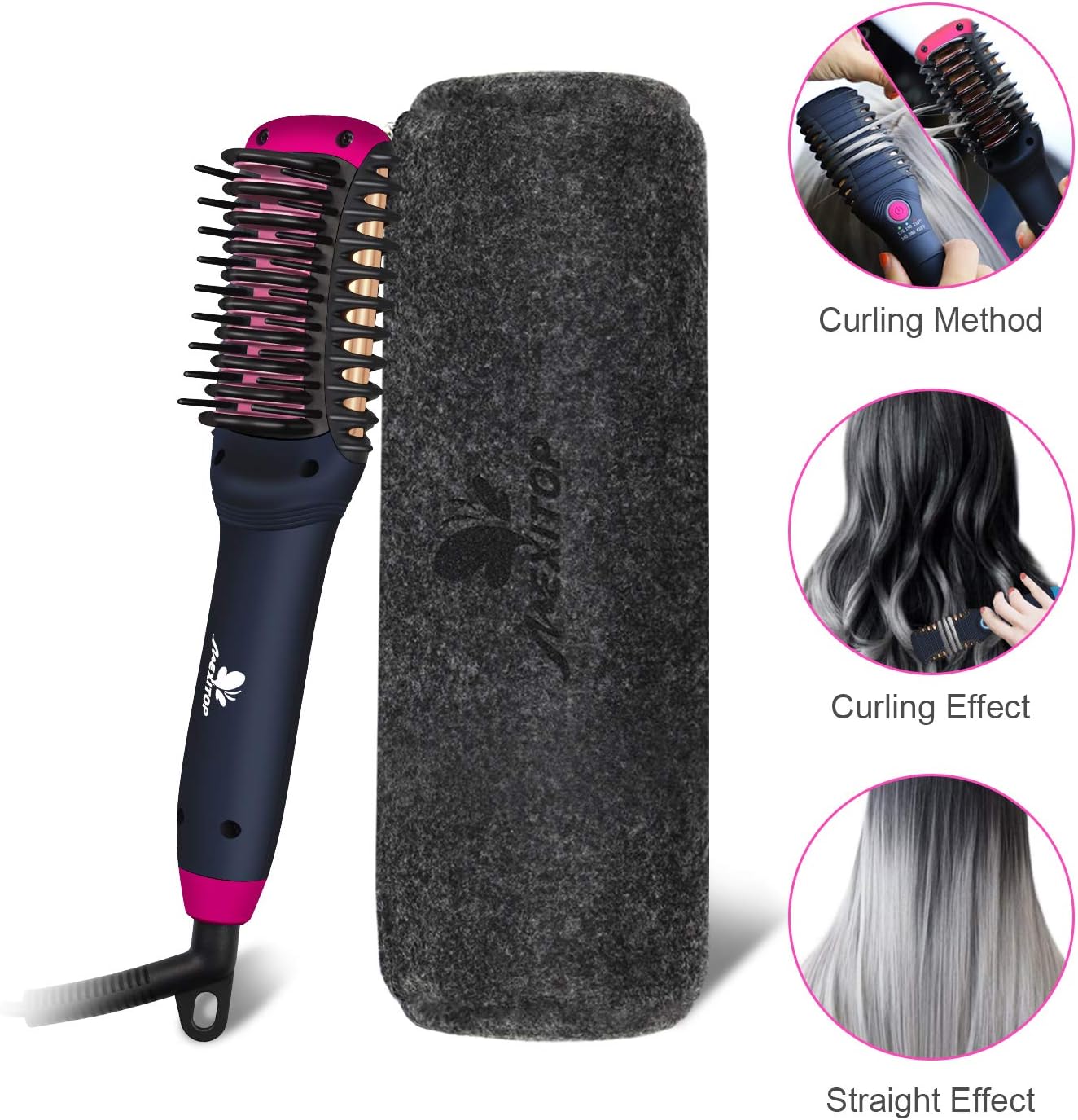 Hair Straightener Curler, Beard Straightener for Men – Mexitop 2 in 1 Hair Straightening/Curling Salon Tool, Lightweight, Dual Voltage, Bonus Glove/Clips/Woolly Cosmetic Bag ($25 Value)