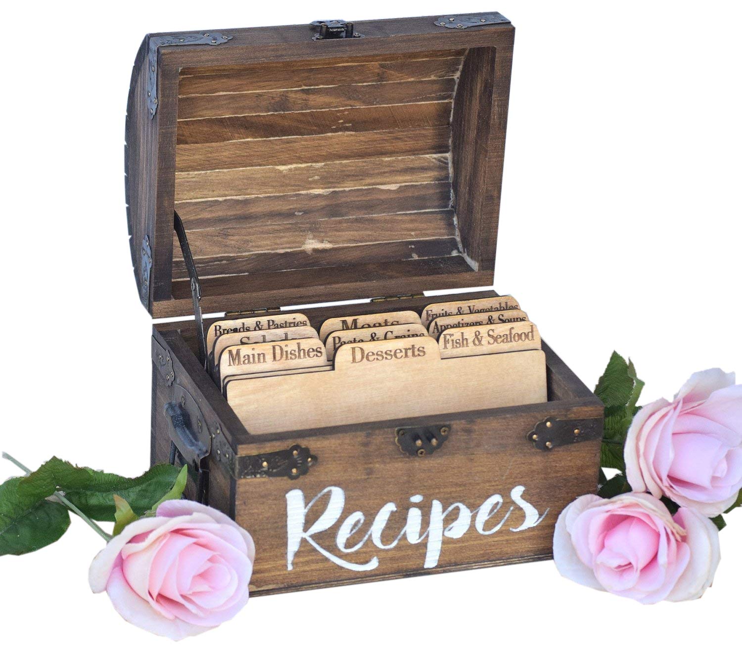 Recipe Card Box with Recipe Cards Wooden Recipe Cards